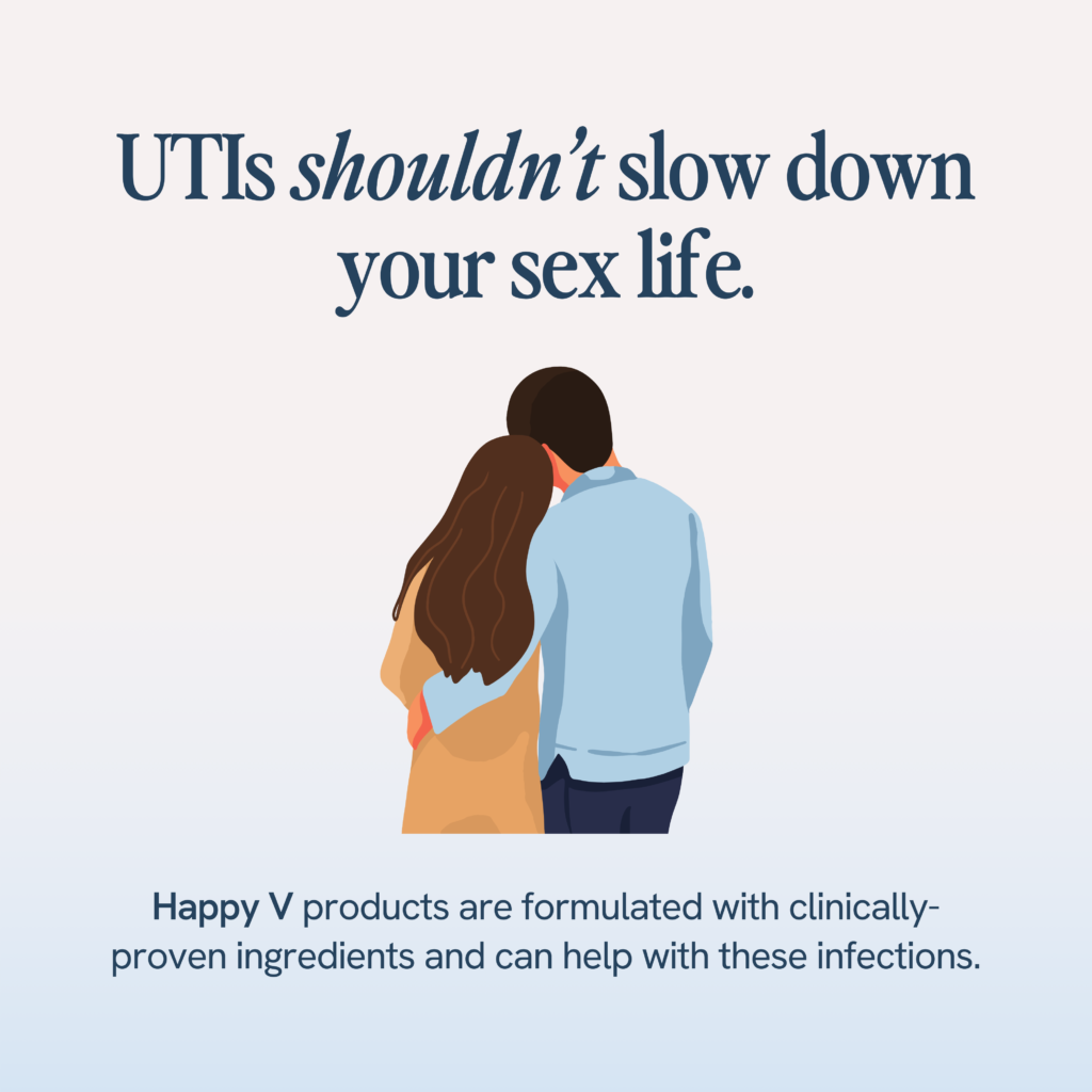 UTIs shouldn't hinder your sex life. Happy V products are developed with clinically proven ingredients to assist in managing these infections.